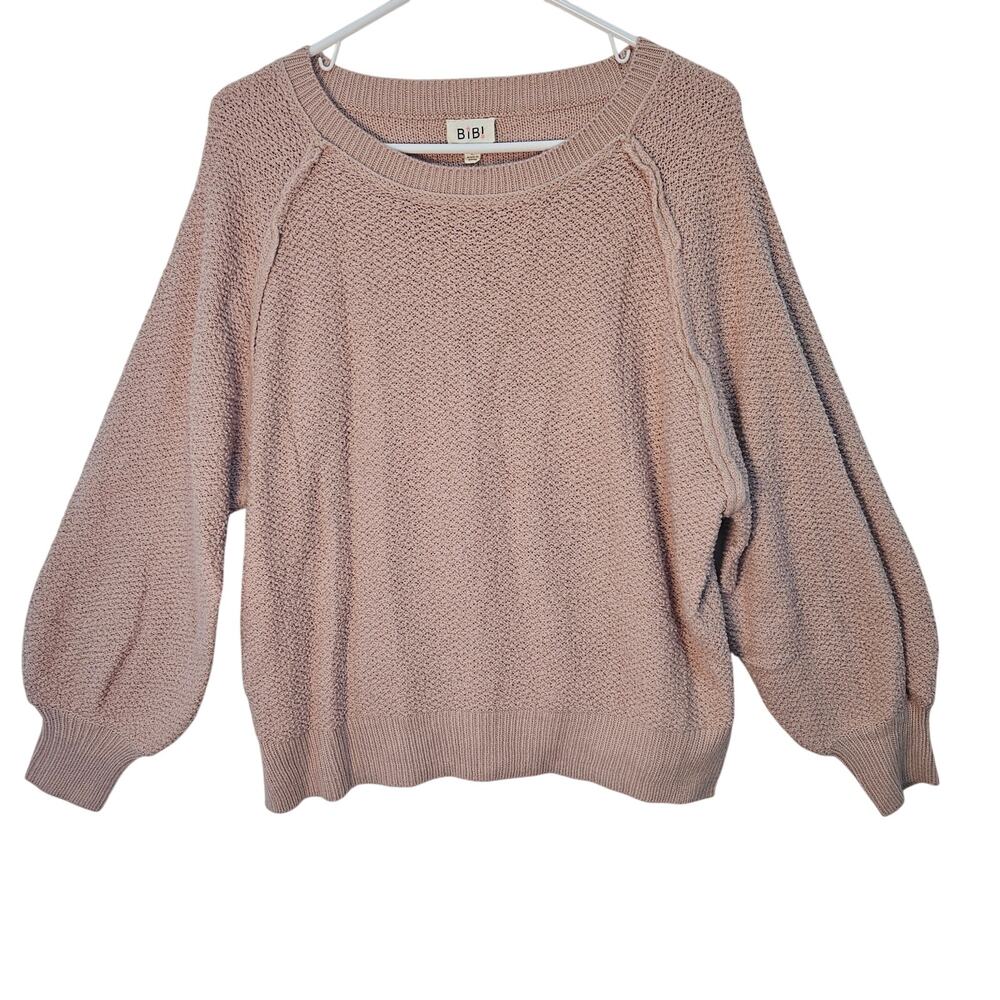 Bibi Pink Oversized Knit Sweater Pullover Balloon Sleeve Outer Seam Size Small